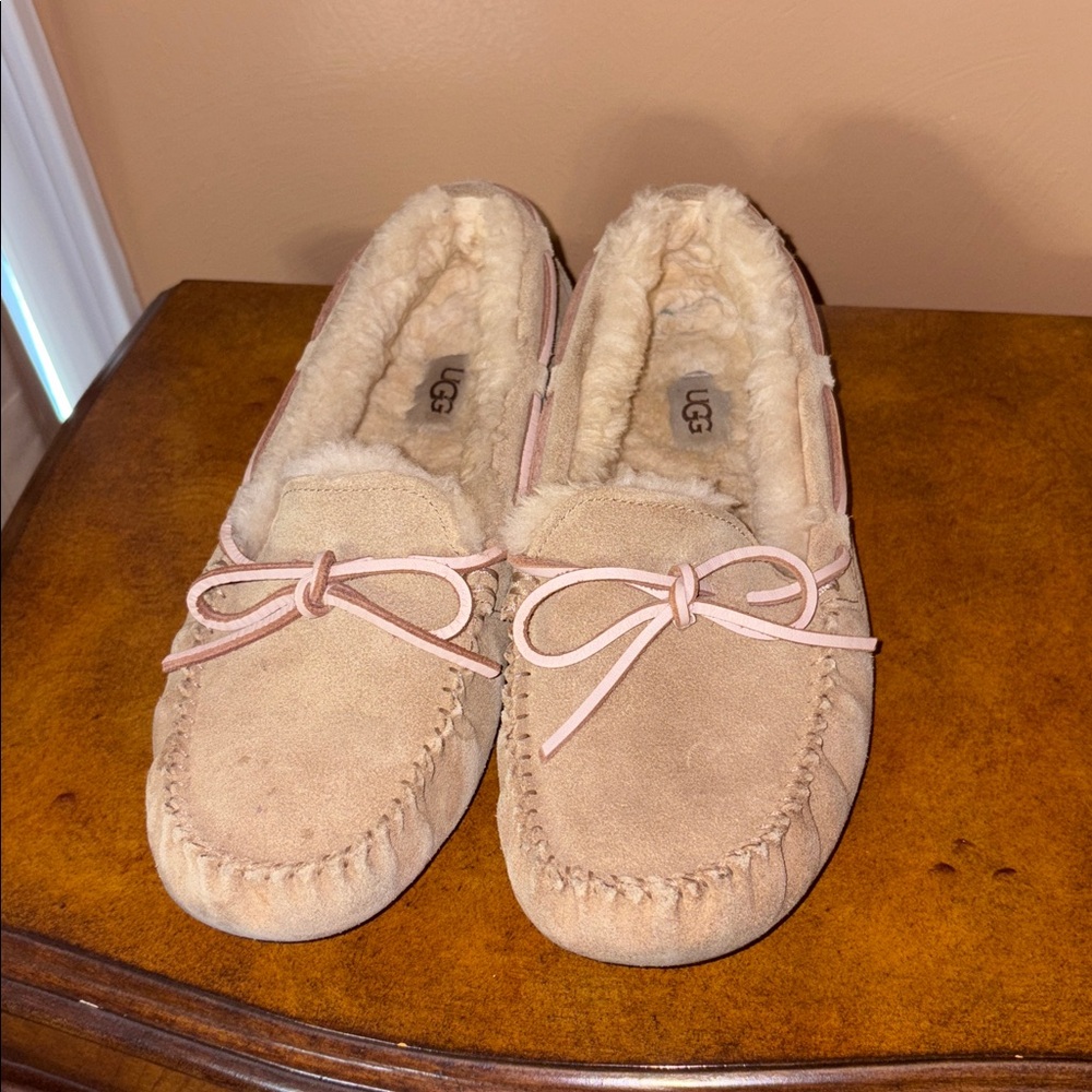 UGG Beige Suede Moccasin Slippers